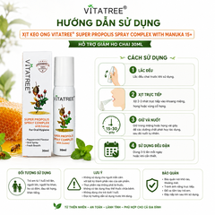 Combo 02 hộp Xịt keo ong Vitatree Super Propolis Spray Complex With Manuka 15+ hỗ trợ giảm ho chai 30ml