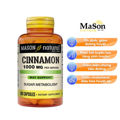 Viên Uống Hỗ Trợ Chuyển Hoá Đường MASON NATURAL Cinnamon 100 Viên