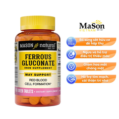 Viên Uống Sắt Cho Bà Bầu MASON NATURAL Ferrouse Gluconate Giúp Bổ Máu, Tăng Tế Bào Hồng Cầu, Không Tanh 100 Viên