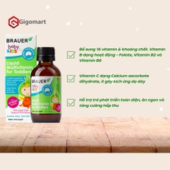 Vitamin tổng hợp cho bé từ 1 - 3 tuổi Brauer Baby Kids Liquid Multivitamin for Toddlers 100ml dạng nước 100ml