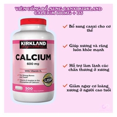 Viên uống chắc khỏe xương Calcium 600mg with Vitamin D3 Kirkland Signature 500 viên