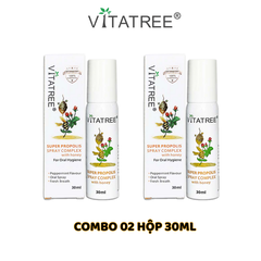 Combo 02 hộp Xịt keo ong Vitatree Super Propolis Spray Complex With Manuka 15+ hỗ trợ giảm ho chai 30ml