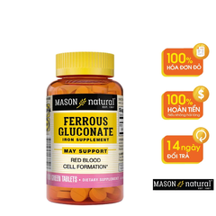 Viên Uống Sắt Cho Bà Bầu MASON NATURAL Ferrouse Gluconate Giúp Bổ Máu, Tăng Tế Bào Hồng Cầu, Không Tanh 100 Viên