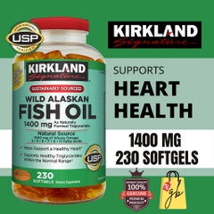 Dầu cá Kirkland Signature Fish Oil Alaskan 1400mg 230 viên hỗ trợ tim mạch, huyết áp, xương khớp cải thiện trí nhớ, sáng mắt