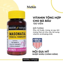 Viên Uống Tổng Hợp Vitamin Cho Bà Bầu MASON NATURAL Prenatal Formulation 100 Viên Cho Phụ Nữ Mang Thai Và Cho Con Bú
