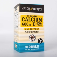 Viên Nhai Bổ Sung Canxi và Vitamin D3 Hỗ Trợ Xương Chắc Khỏe, Tăng Chiều Cao Mason Nature Calcium 600MG + D3 Hộp 100v