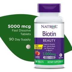 Viên ngậm natrol biotin extra strength fast dissolve beauty 5000mcg hỗ trợ da, móng, tóc hộp 90 viên