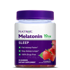 Hỗ trợ giấc ngủ ngon natrol melatonin sleep gummies 10mg hương dâu hộp 90 viên (kẹo dẻo)