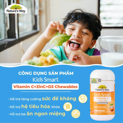 Viên nhai Nature’s Way kids smart vitamin C + Zinc + D3 75 viên- Bổ sung vitamin giúp tăng cường sức khỏe và sức đề kháng cho trẻ