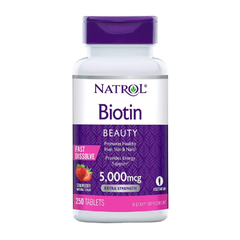 Hỗ trợ mọc tóc Natrol Biotin 5000mcg Promotes Healthy hộp 250 viên hương dâu