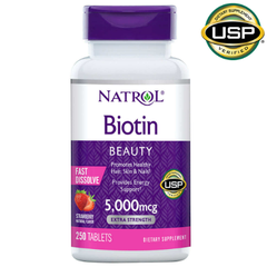 Hỗ trợ mọc tóc Natrol Biotin 5000mcg Promotes Healthy hộp 250 viên hương dâu