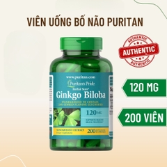 Bổ não puritan's pride ginkgo biloba 120mg tăng lưu thông máu não, tăng cường trí nhớ 200 viên