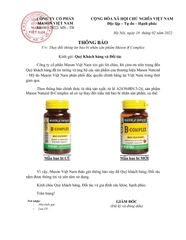 Viên Uống MASON NATURAL Hỗ Trợ Sức Khoẻ Hệ Thần Kinh Và Tăng Cường Sức Khoẻ Tổng Hợp B-Complex 100 Viên