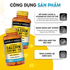 Viên Nhai Bổ Sung Canxi và Vitamin D3 Hỗ Trợ Xương Chắc Khỏe, Tăng Chiều Cao Mason Nature Calcium 600MG + D3 Hộp 100v