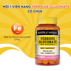 Viên Uống Sắt Cho Bà Bầu MASON NATURAL Ferrouse Gluconate Giúp Bổ Máu, Tăng Tế Bào Hồng Cầu, Không Tanh 100 Viên