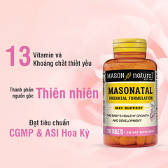 Viên Uống Tổng Hợp Vitamin Cho Bà Bầu MASON NATURAL Prenatal Formulation 100 Viên Cho Phụ Nữ Mang Thai Và Cho Con Bú