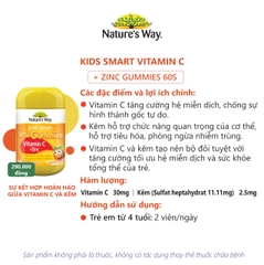 Kẹo Dẻo Nature's Way Kids Smart Vita Gummies Vitamin C+ZinC – Bổ sung kẽm và vitamin C tăng sức đề kháng cho trẻ
