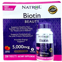 Hỗ trợ mọc tóc Natrol Biotin 5000mcg Promotes Healthy hộp 250 viên hương dâu