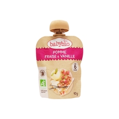 Trái Cây Nghiền Hữu Cơ Cho Bé Vị Dâu, Táo, Vani Babybio 90g (≥ 6 tháng)