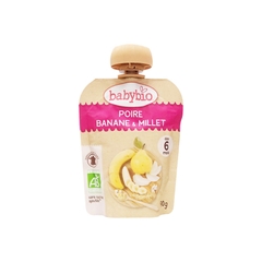 Trái Cây Nghiền Hữu Cơ Cho Bé Vị Lê, Chuối, Hạt Kê Babybio 90g (≥ 6 tháng)