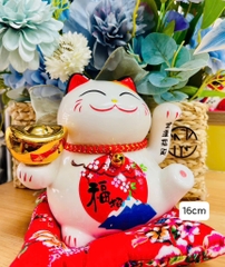 Mèo Thần Tài May Mắn Gốm Men Cao Cấp (16x14x16cm) (20)