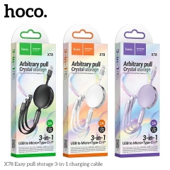 Cáp Sạc Nhanh 3 Đầu 2A X78 Chính Hãng Hoco Kiểu Dây Rút (10)