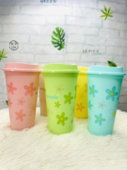 LY NHỰA 473ml UỐNG NƯỚC CÓ NẮP HOA NHIỀU MÀU