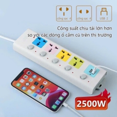 Ổ CẮM ĐIỆN 4 Ổ CẮM 2 CỔNG USB DÙNG CÔNG TẮC RIÊNG 345U (4)