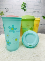 LY NHỰA 473ml UỐNG NƯỚC CÓ NẮP HOA NHIỀU MÀU