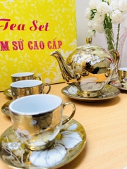 BỘ ẤM TRÀ HOA VĂN 14 CHI TIẾT ( 1 ấm + 7 DĨA + 6 LY) (14)