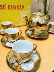 BỘ ẤM TRÀ HOA VĂN 14 CHI TIẾT ( 1 ấm + 7 DĨA + 6 LY) (14)