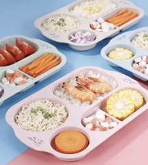 KHAY ĂN DẶM KÈM MUỖNG NĨA ĐŨA NHỰA BỘT LÚA MẠCH AN TOÀN CHO BÉ (3)