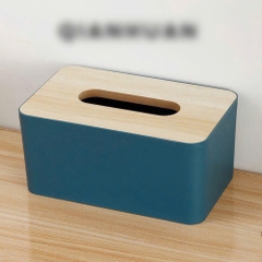 HỘP ĐỰNG GIẤY ĂN GIẤY RÚT NÂP GỖ SANG TRỌNG MÀU XANH (2)