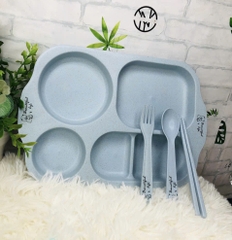 KHAY ĂN DẶM KÈM MUỖNG NĨA ĐŨA NHỰA BỘT LÚA MẠCH AN TOÀN CHO BÉ (3)