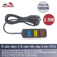 Ổ Cắm Điện Kenno 3 Lỗ Màu Dây 2.5m Chính Hãng Chịu Tải Tốt