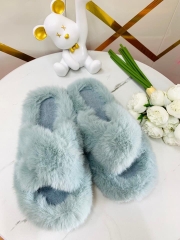 Dép Lông Xù Mang Trong Nhà Chữ X Đế Bằng Siêu Êm kute