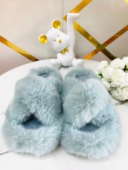Dép Lông Xù Mang Trong Nhà Chữ X Đế Bằng Siêu Êm kute