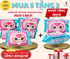 KHĂN ƯỚT BABYTHREE 400g BỊCH TO (MUA 5 TẶNG 2) (2)