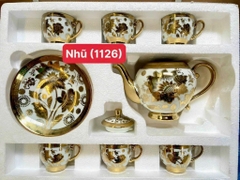 BỘ ẤM TRÀ HOA VĂN 14 CHI TIẾT ( 1 ấm + 7 DĨA + 6 LY) (14)
