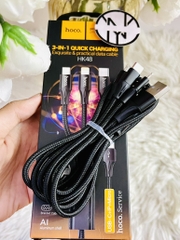 CÁP SẠC NHANH 3A HOCO LOẠI 1 HK48 3 ĐẦU SẠC ĐA NĂNG USB RA 3 ĐẦU MICRO TYPE C IPHONE DÂY DÙ CHỐNG ĐỨT CHÍNH HÃNG (6)