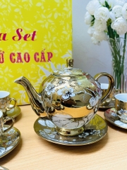 BỘ ẤM TRÀ HOA VĂN 14 CHI TIẾT ( 1 ấm + 7 DĨA + 6 LY) (14)