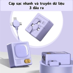 Cáp Sạc Nhanh Và Truyền Dữ Liệu 3 in 1 Dây Rút Gọn Hình Tivi Cổ Có Gá Để Dựng Điện Thoại