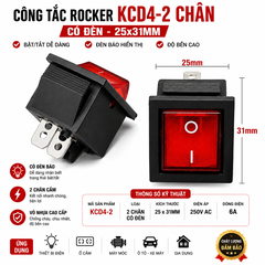 Công Tắc Bập Bênh KCD4 2 Chân Có Đèn Đỏ - Công Tắc ON/OFF 2 Vị Trí 250V 16A - 25x31MM