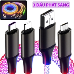 Cáp Sạc Phát Sáng 3 Đầu BHB RGB 7 Màu Truyền Dữ Liệu Sạc Nhanh PD Dài 1m Công Suất Tối Đa 66W