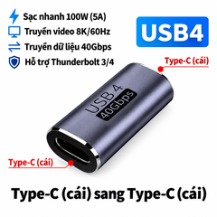 Đầu Chuyển USB4 Type-C Cái Sang Type-C Cái – Adapter USB-C 40Gbps, Sạc Nhanh 100W, Hỗ Trợ Thunderbolt 3/4, Truyền Video 8K