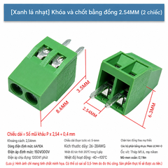 Cầu Đấu Dây Điện PCB 2P 2.54mm - Khóa Cài Chốt Đồng 2 Chân 6A/10A 150V/300V - Màu Xanh Lá