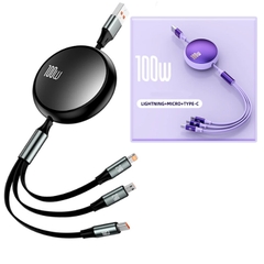 Cáp Sạc Điện Thoại MS2 Cuộn Rút 3 Đầu 120W Cáp Dữ Liệu Sạc Nhanh 6A