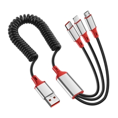 Cáp Sạc Điện Thoại 3 Đầu J31 Lò Xo Đen Đỏ Sạc Nhanh 6A Dài 2m