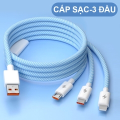 Cáp Sạc Điện Thoại 3 Đầu T6 Sạc Nhanh 66W Bện Macaron Truyền Dữ Liệu Dài 1.2m