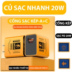 Củ Sạc Điện Thoại SCK Sạc Nhanh PD20W Cổng Sạc Kép USBA Và TypeC Kích Thước 28x41x45MM